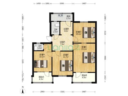 物价局家属院 4室0厅2卫 86平方