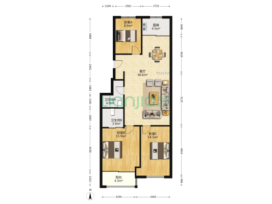 桂花南苑 3室1厅2卫 120平方