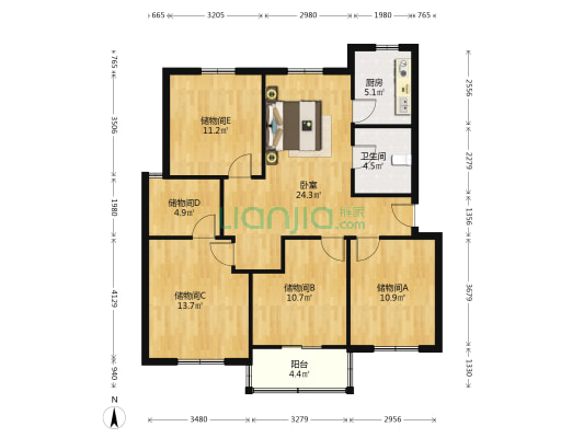 茗景苑B区 1室0厅1卫 120平方