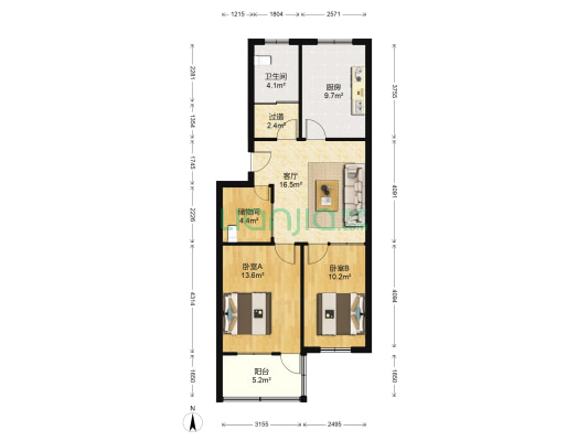 板桥家园 2室1厅1卫 88平方