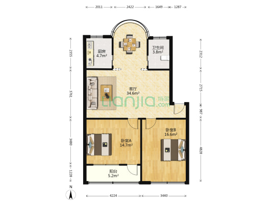 学田路90号 2室1厅1卫 88平方
