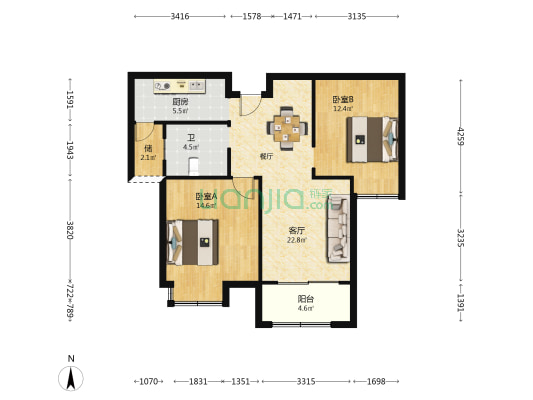 馆驿馨苑A区 2室1厅1卫 91平方