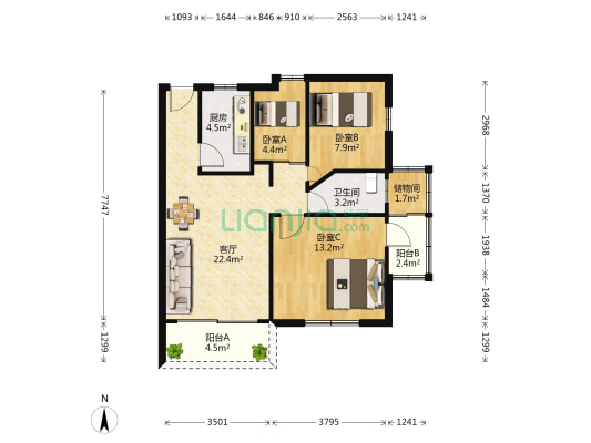 莲兴路 3室1厅1卫 74平方
