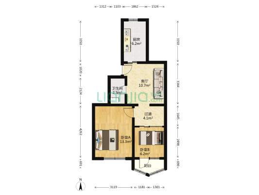 华严北里中科院 2室1厅1卫 61平方
