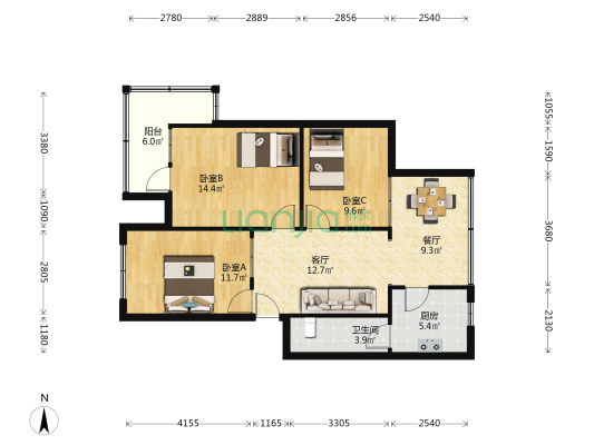 大北街393号 3室2厅1卫 71平方