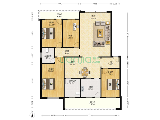 眉山市东坡区财政局家属楼 4室2厅2卫 168平方