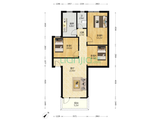 沙副小区 3室1厅1卫 85平方