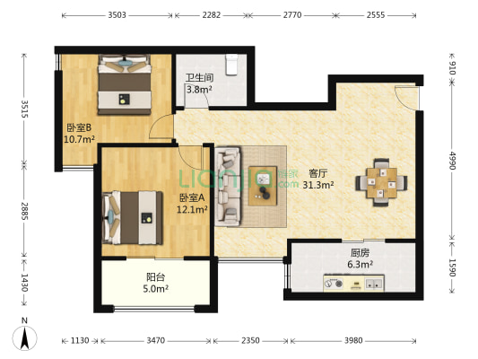 天正幸福里 2室1厅1卫 87平方