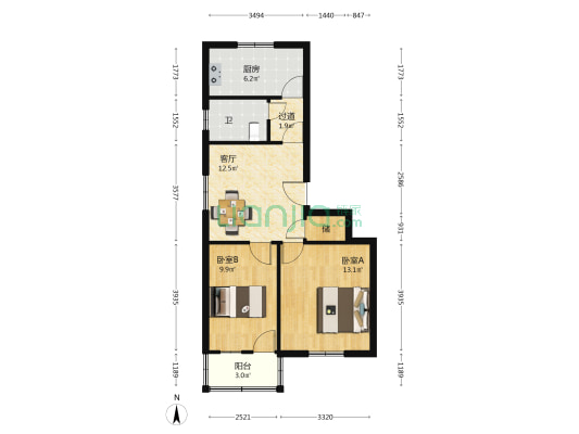 东园南巷8号 2室1厅1卫 67平方