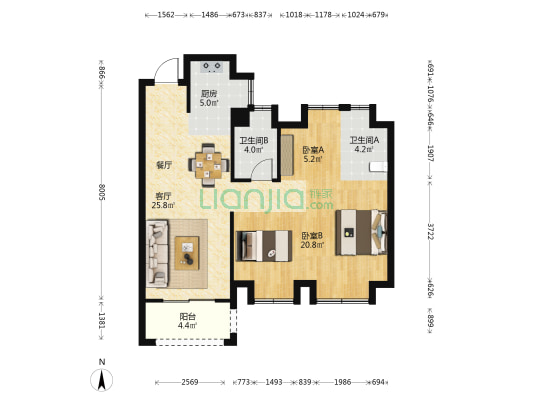 阳光城融侨•榕心锦江 2室1厅2卫 88平方