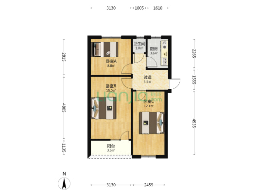 物资局家属院 3室0厅1卫 57平方