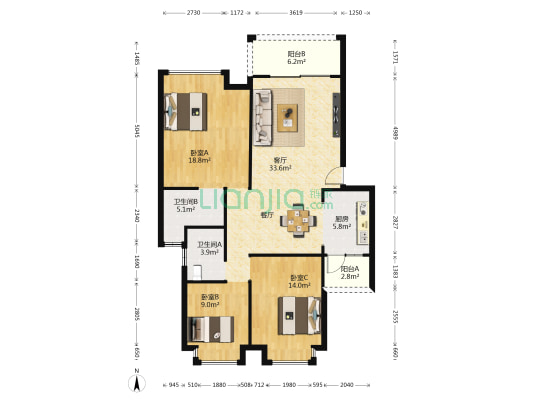 锦绣荣城 3室1厅2卫 110平方