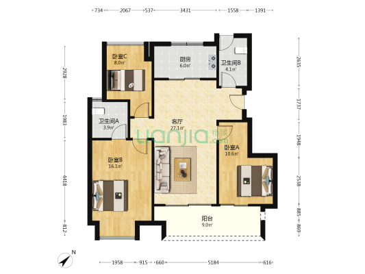 万科未来星光一期 3室1厅2卫 101平方