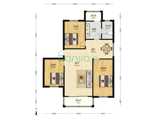 石碣新洲路61号 3室2厅1卫 97平方