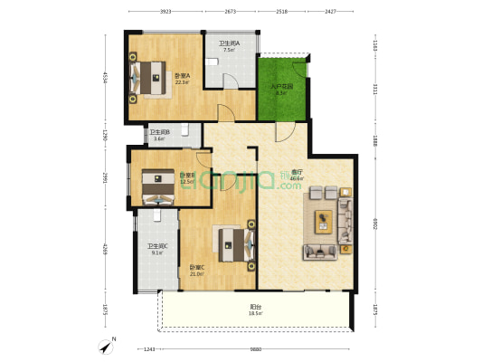 亿城泉说 3室1厅3卫 159平方