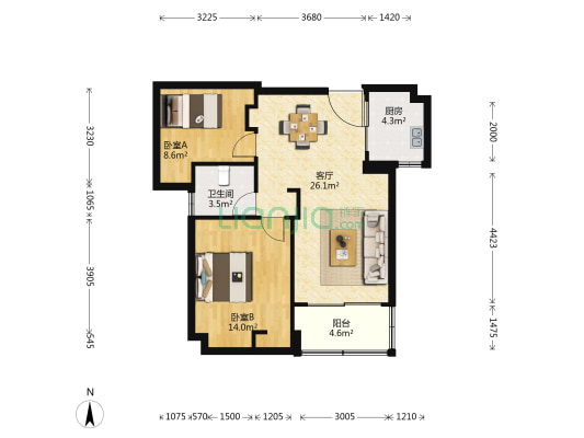 景西嘉园 2室1厅1卫 81平方