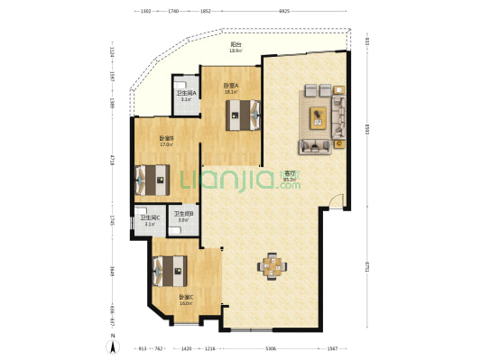 倚涛轩 3室1厅3卫 158平方