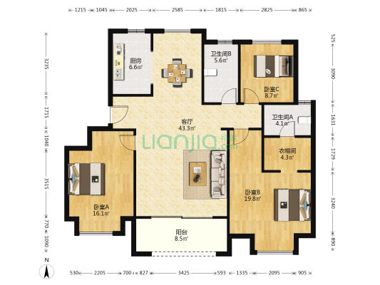 富都花园 3室1厅2卫 141平方