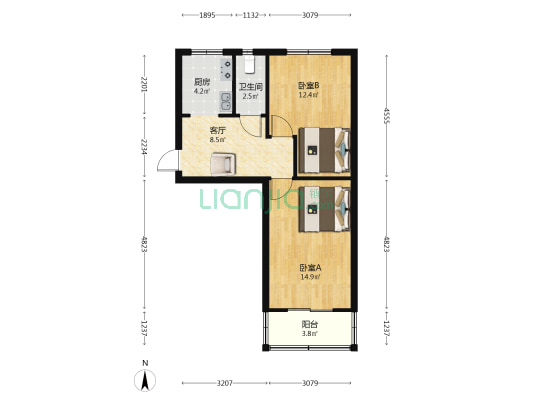 工商银行宿舍 2室1厅1卫 60平方