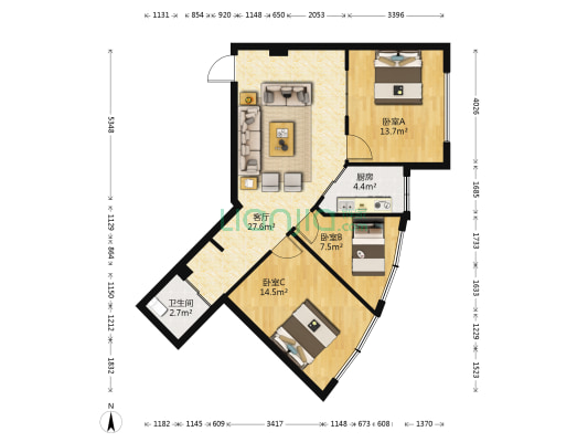 官湖景珠 3室1厅1卫 93平方