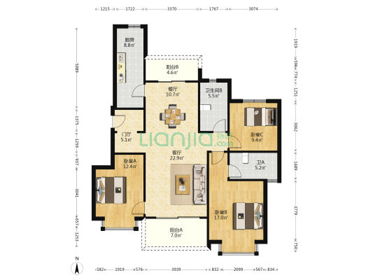 恒大林语郡 3室2厅2卫 131平方