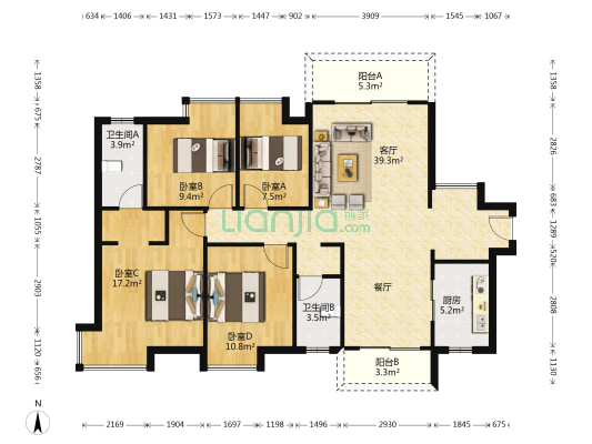 海德琥珀台 4室1厅2卫 132平方