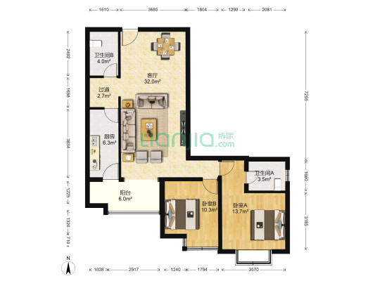 慧时欣园二期 2室1厅2卫 106平方