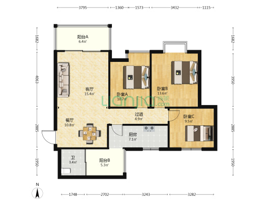 王武安置房 3室2厅1卫 101平方