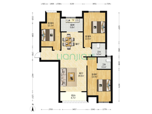 星辰湾 3室1厅2卫 122平方