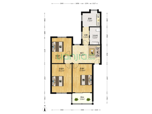 江大南路广播电视学校宿舍 3室1厅1卫 102平方