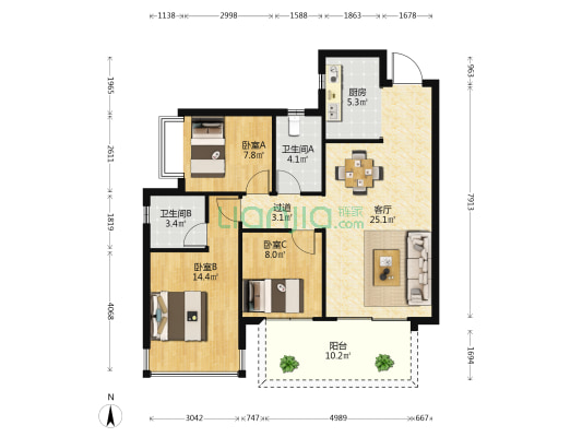阳光城·江南檀悦 3室1厅2卫 95平方