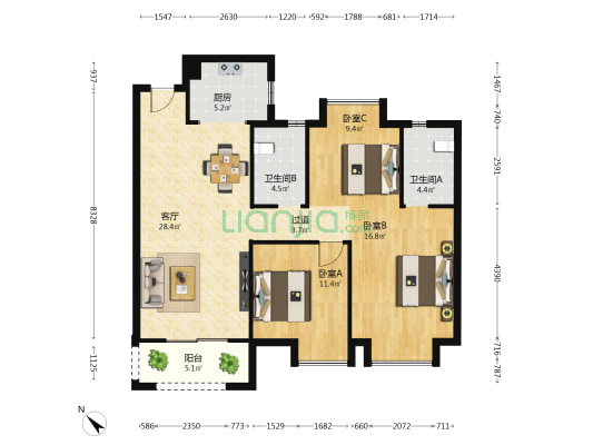 泛海桂府 3室1厅2卫 115平方