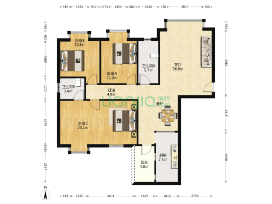 集信大厦 3室1厅2卫 134平方