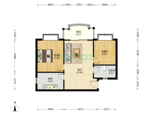 水天一色 2室1厅1卫 75平方