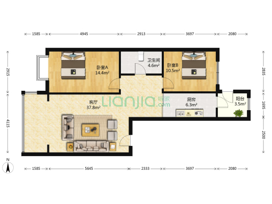松浦·观江国际B区 2室1厅1卫 107平方