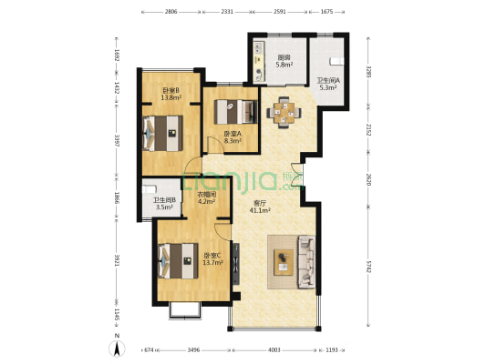 一品东庭 3室1厅2卫 117平方