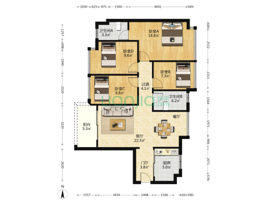 碧桂园松湖明珠 4室1厅2卫 107平方