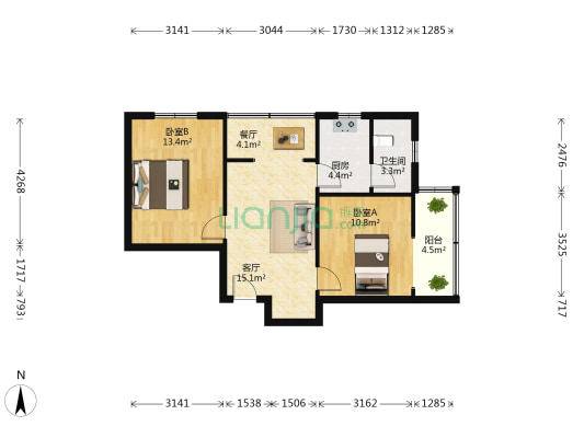 东通顺街55号 2室2厅1卫 61平方