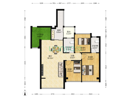 雅庭豪苑 3室1厅2卫 100平方
