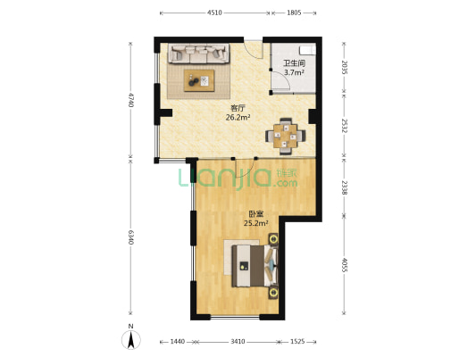中铁财智中心 1室1厅1卫 78平方