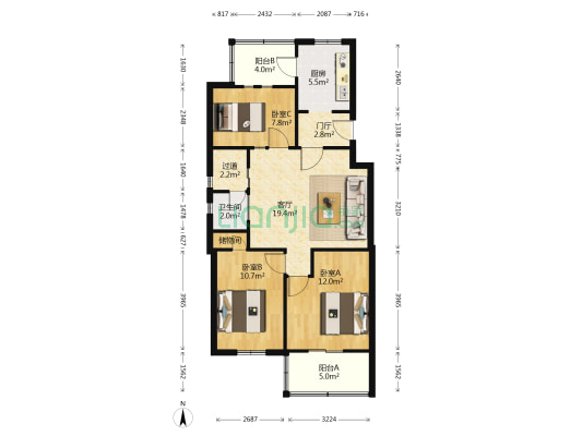 科学园南里五区 3室1厅1卫 89平方