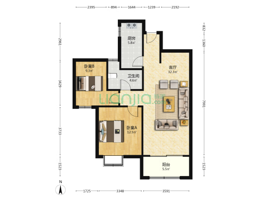 如意璟园 2室1厅1卫 97平方