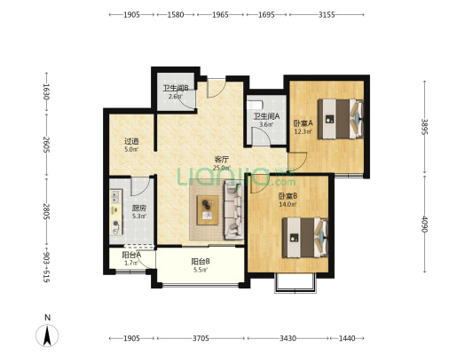 7171厂北院住宅小区 2室1厅2卫 103平方