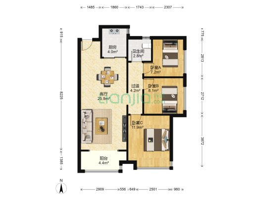 枫林九溪竹韵 3室1厅1卫 89平方