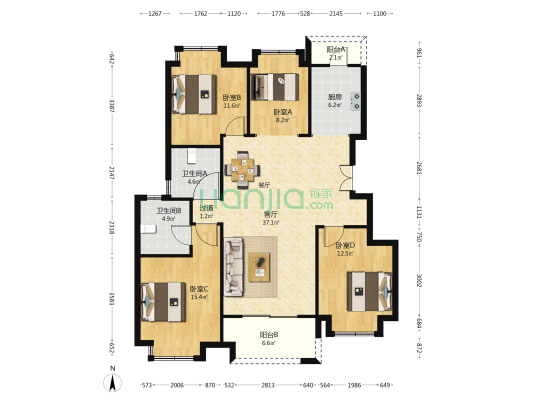 金科半岛壹号莫奈岛 4室1厅2卫 129平方