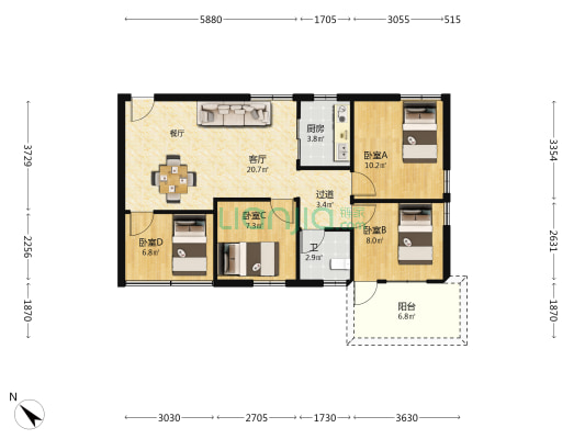 美澳园二区 4室1厅1卫 83平方