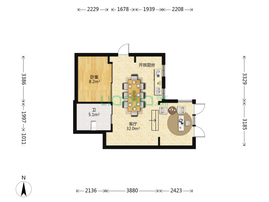 庙脚洪公寓 1室1厅1卫 50平方