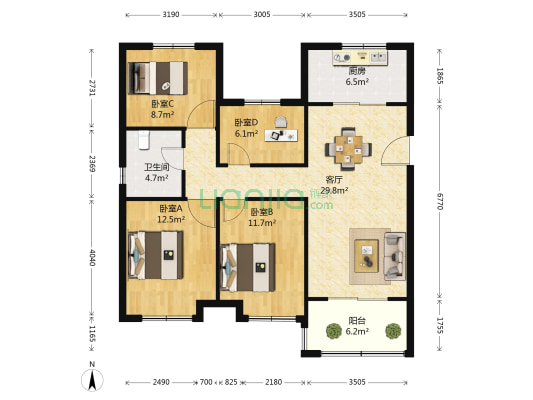 联投新安里A区 4室1厅1卫 108平方