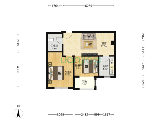 中晟馨苑小区四号院 2室1厅1卫 69平方