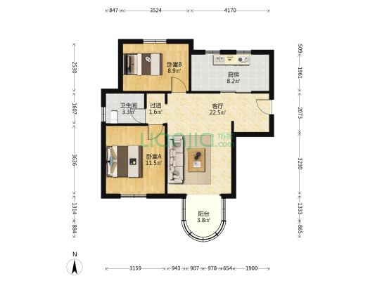 津铁和苑 2室1厅1卫 93平方